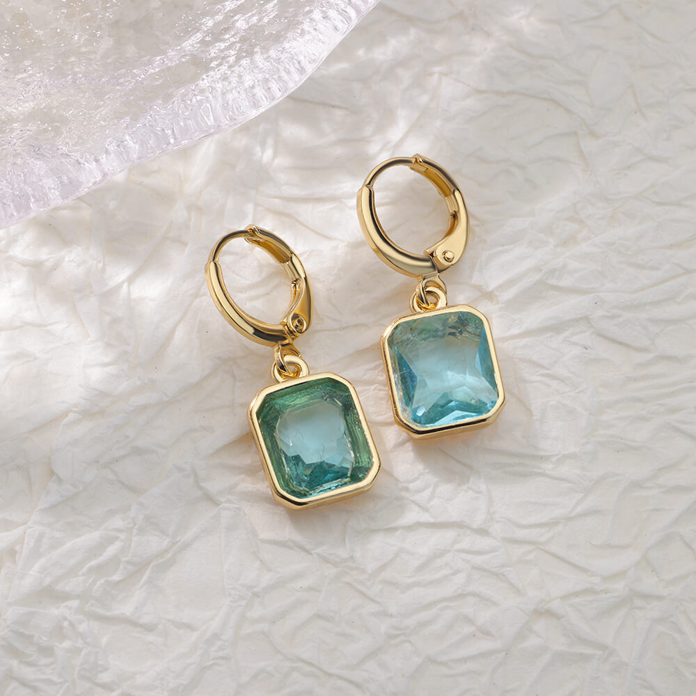 Colorful Stainless Steel Drop Dangle Earrings for Women Gold Plated Cubic Zirconia Square Earrings Aesthetic Jewerly pendientes
