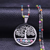 Colorful Turkey Tree of Life Stainless Steel Necklaces Women Silver Color Pendant Necklace jewlery acier inoxydable N5204S04