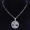 Colorful Turkey Tree of Life Stainless Steel Necklaces Women Silver Color Pendant Necklace jewlery acier inoxydable N5204S04