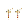 Colorful Zircon Cross Stud Earrings For Women Stainless Steel Crystal Earrings Retro Boho Religious Jewelry pendientes mujer
