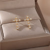 Colorful Zircon Cross Stud Earrings For Women Stainless Steel Crystal Earrings Retro Boho Religious Jewelry pendientes mujer