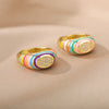 Colorful Zircon Dripping Oil Rings For Women Adjustable Open Stainless Steel Enamel Ring Engagement Wedding Couple Jewerly Gift