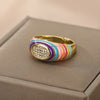 Colorful Zircon Dripping Oil Rings For Women Adjustable Open Stainless Steel Enamel Ring Engagement Wedding Couple Jewerly Gift