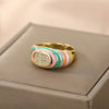 Colorful Zircon Dripping Oil Rings For Women Adjustable Open Stainless Steel Enamel Ring Engagement Wedding Couple Jewerly Gift