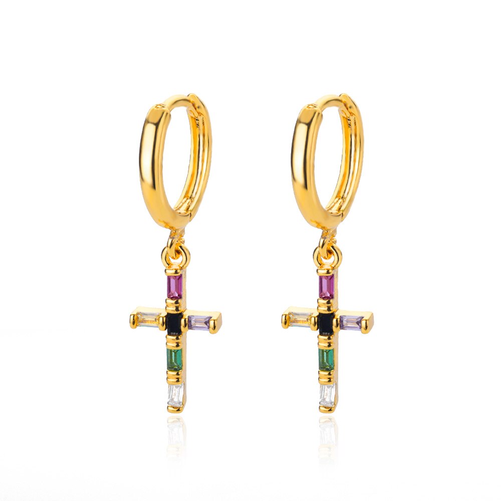 Colorful Zircon Drop Earrings for Women Stainless Steel Dangle Earring in Religion Style Wedding Jewerly Christmas Gifts