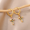Colorful Zircon Drop Earrings for Women Stainless Steel Dangle Earring in Religion Style Wedding Jewerly Christmas Gifts