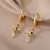 Colorful Zircon Drop Earrings for Women Stainless Steel Dangle Earring in Religion Style Wedding Jewerly Christmas Gifts