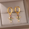 Colorful Zircon Drop Earrings for Women Stainless Steel Dangle Earring in Religion Style Wedding Jewerly Christmas Gifts