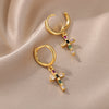 Colorful Zircon Drop Earrings for Women Stainless Steel Dangle Earring in Religion Style Wedding Jewerly Christmas Gifts