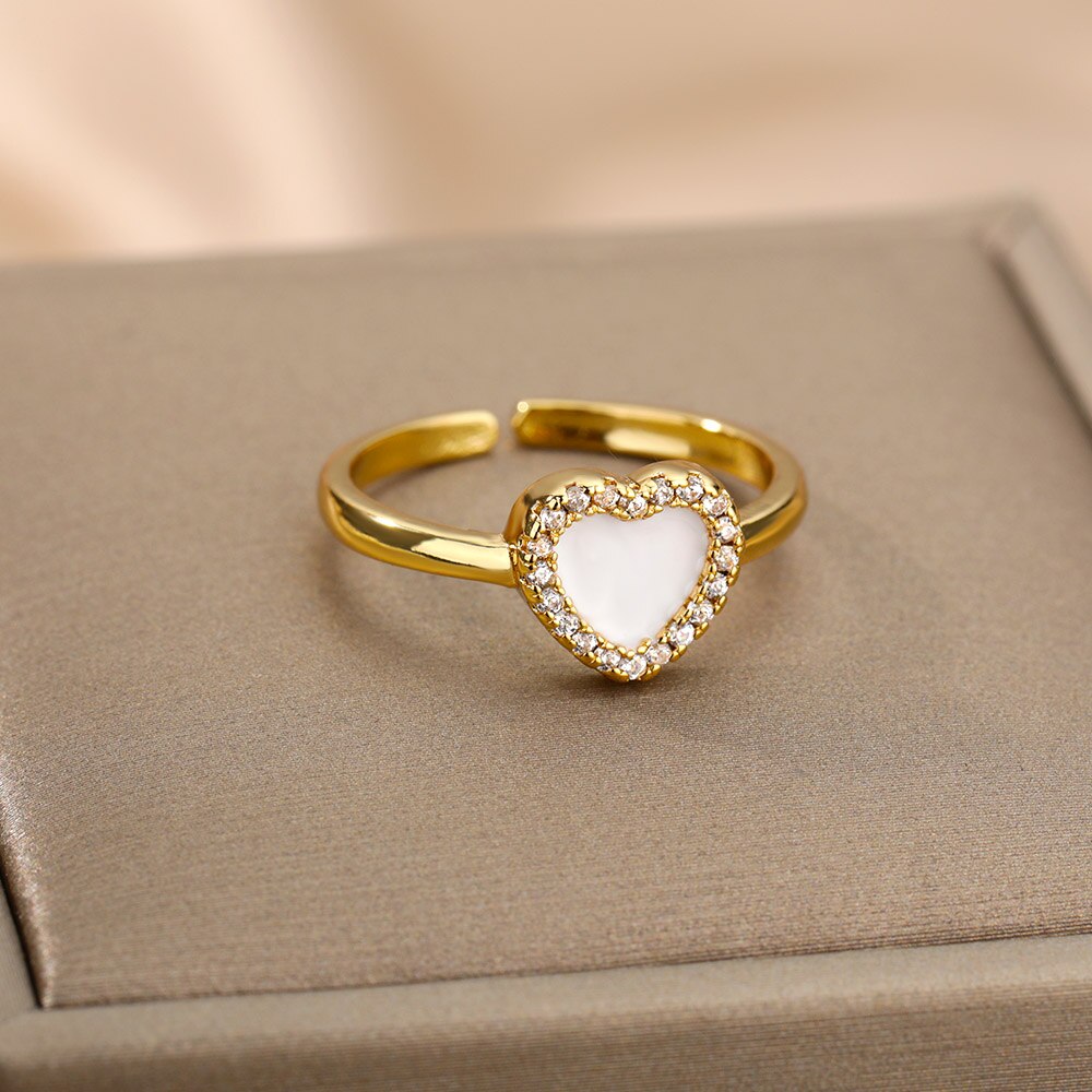 Colorful Zircon Heart Rings For Women Open Adjustable Stainless Stainless Crystal Finger Ring Bling Party Couple Jewerly anillos