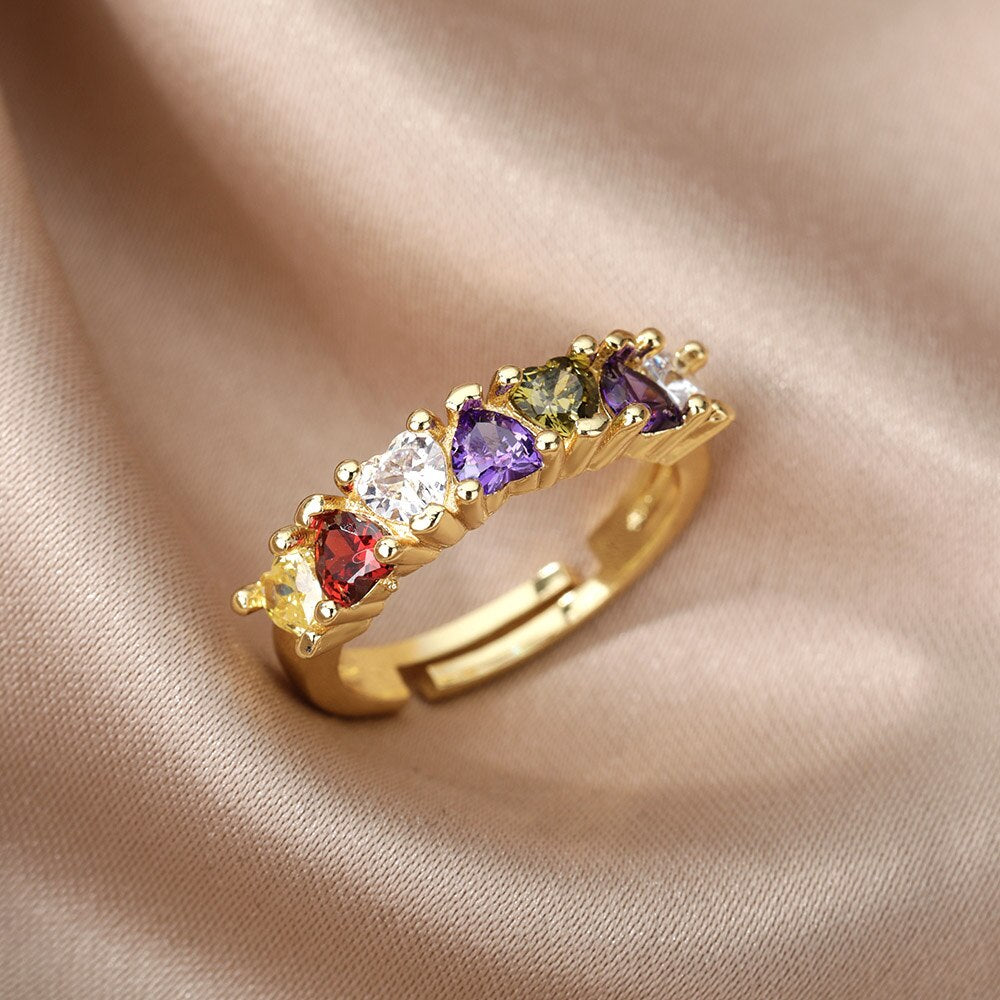Colorful Zircon Heart Rings for Women Open Adjustable Stainless Steel Finger Ring Couple Boho Aesthetic Jewelry anillos mujer