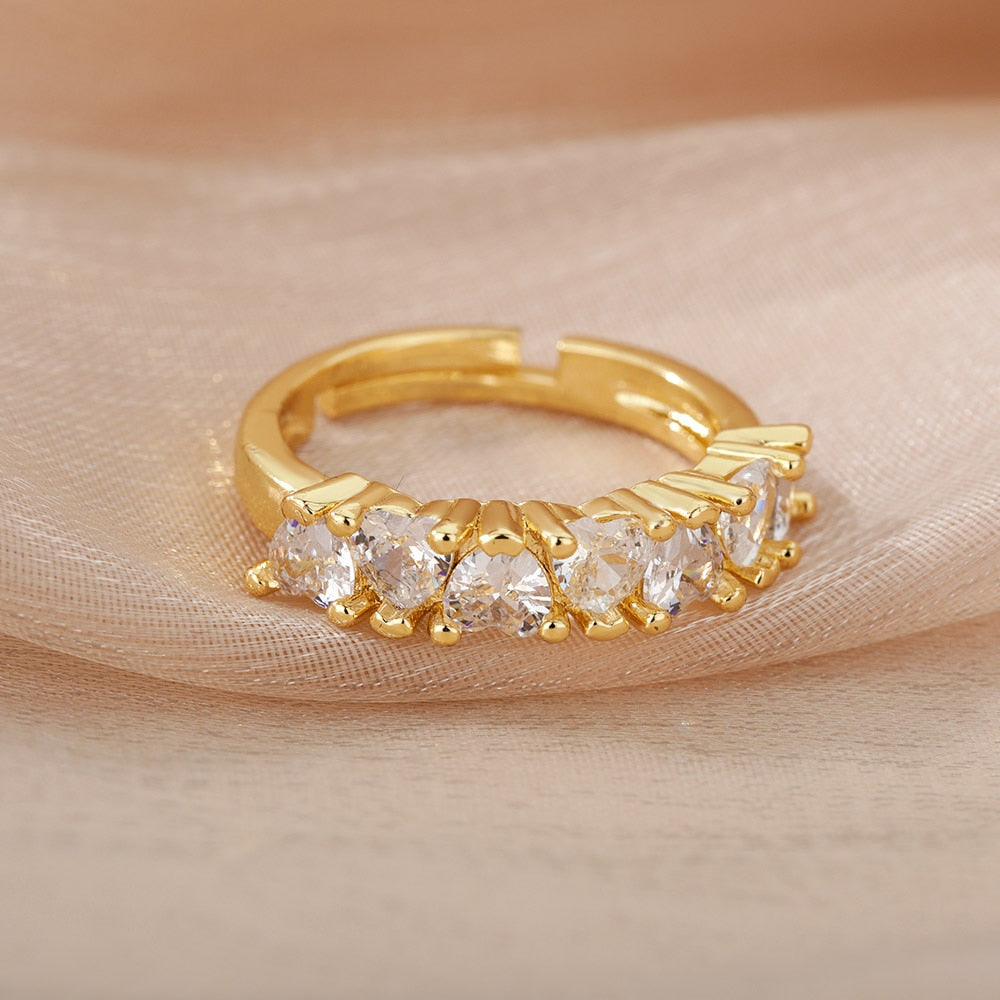 Colorful Zircon Heart Rings for Women Open Adjustable Stainless Steel Finger Ring Couple Boho Aesthetic Jewelry anillos mujer