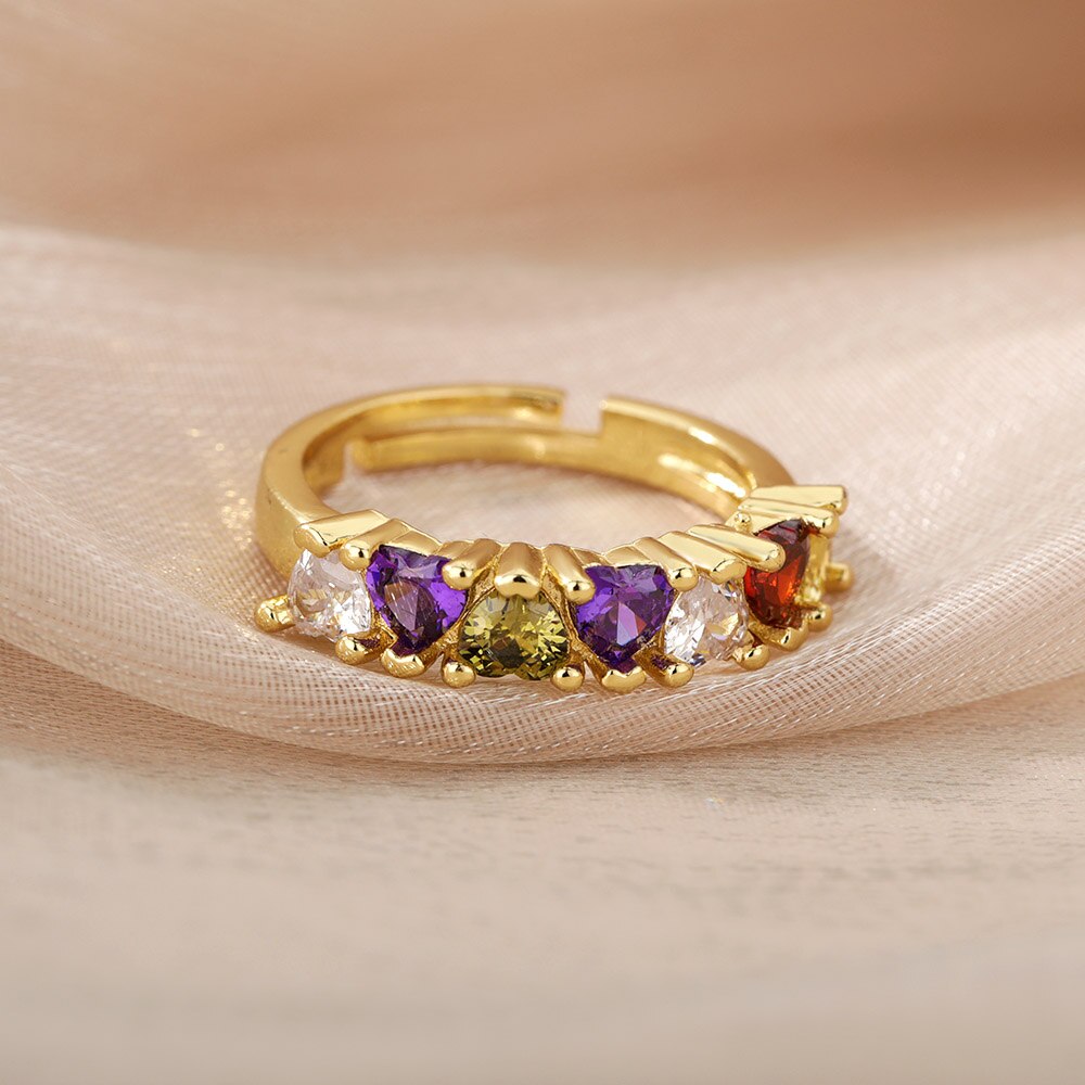 Colorful Zircon Heart Rings for Women Open Adjustable Stainless Steel Finger Ring Couple Boho Aesthetic Jewelry anillos mujer
