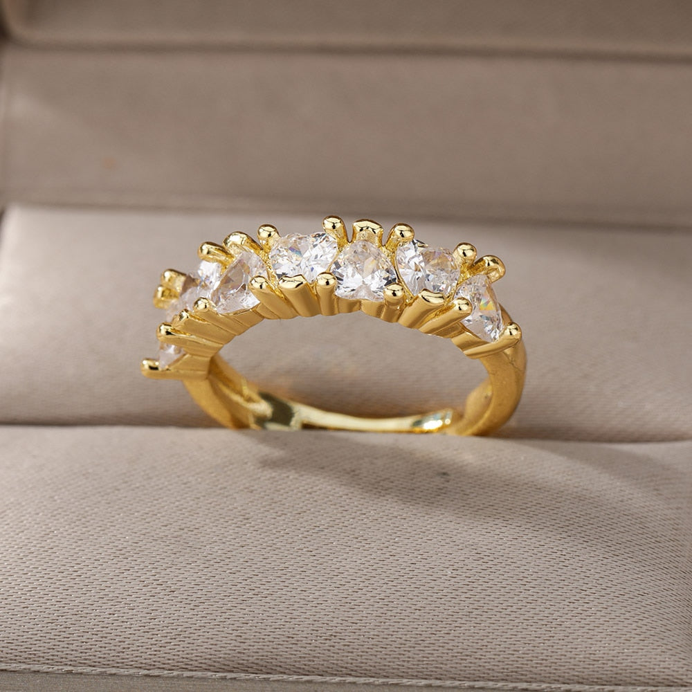 Colorful Zircon Heart Rings for Women Open Adjustable Stainless Steel Finger Ring Couple Boho Aesthetic Jewelry anillos mujer