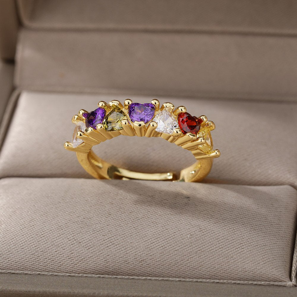 Colorful Zircon Heart Rings for Women Open Adjustable Stainless Steel Finger Ring Couple Boho Aesthetic Jewelry anillos mujer