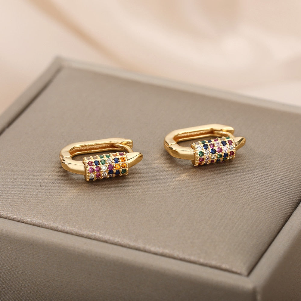 Colorful Zircon Hoop Earrings For Women Girls Luxury Stainless Steel Earring 2023 Trend Summer Couple Jewelry pendientes mujer