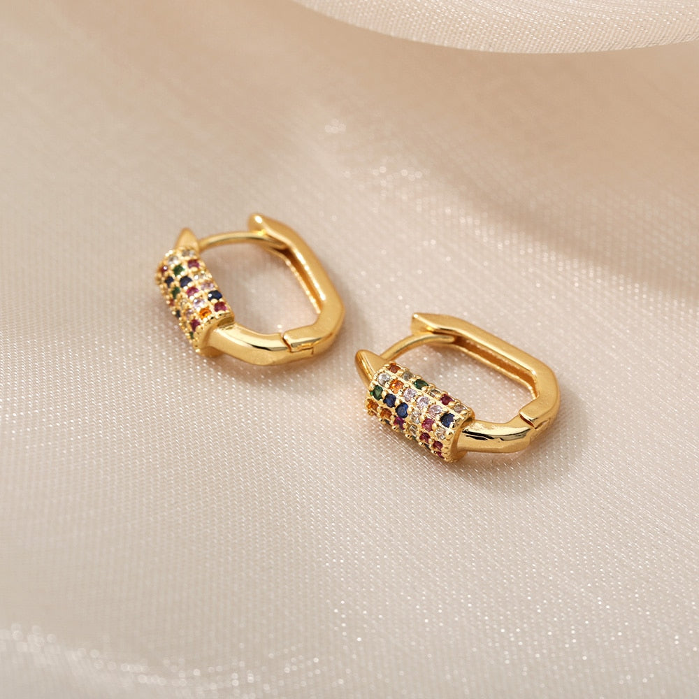 Colorful Zircon Hoop Earrings For Women Girls Luxury Stainless Steel Earring 2023 Trend Summer Couple Jewelry pendientes mujer