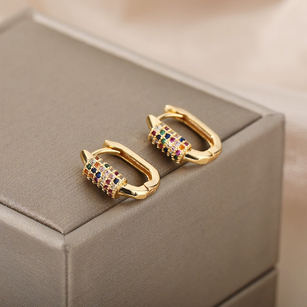 Colorful Zircon Hoop Earrings For Women Girls Luxury Stainless Steel Earring 2023 Trend Summer Couple Jewelry pendientes mujer
