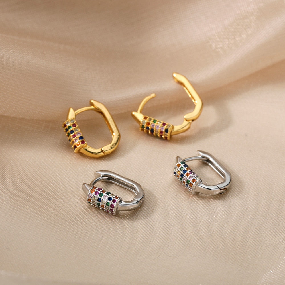 Colorful Zircon Hoop Earrings For Women Girls Luxury Stainless Steel Earring 2023 Trend Summer Couple Jewelry pendientes mujer