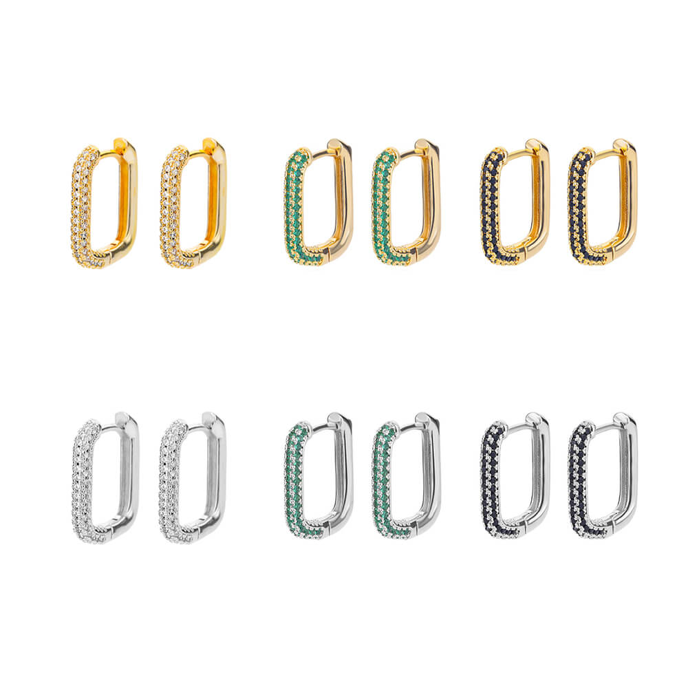 Colorful Zircon Hoop Earrings for Women  Stainless Steel Square Earrings Couple Wedding Aesthetic Jewelry pendientes mujer