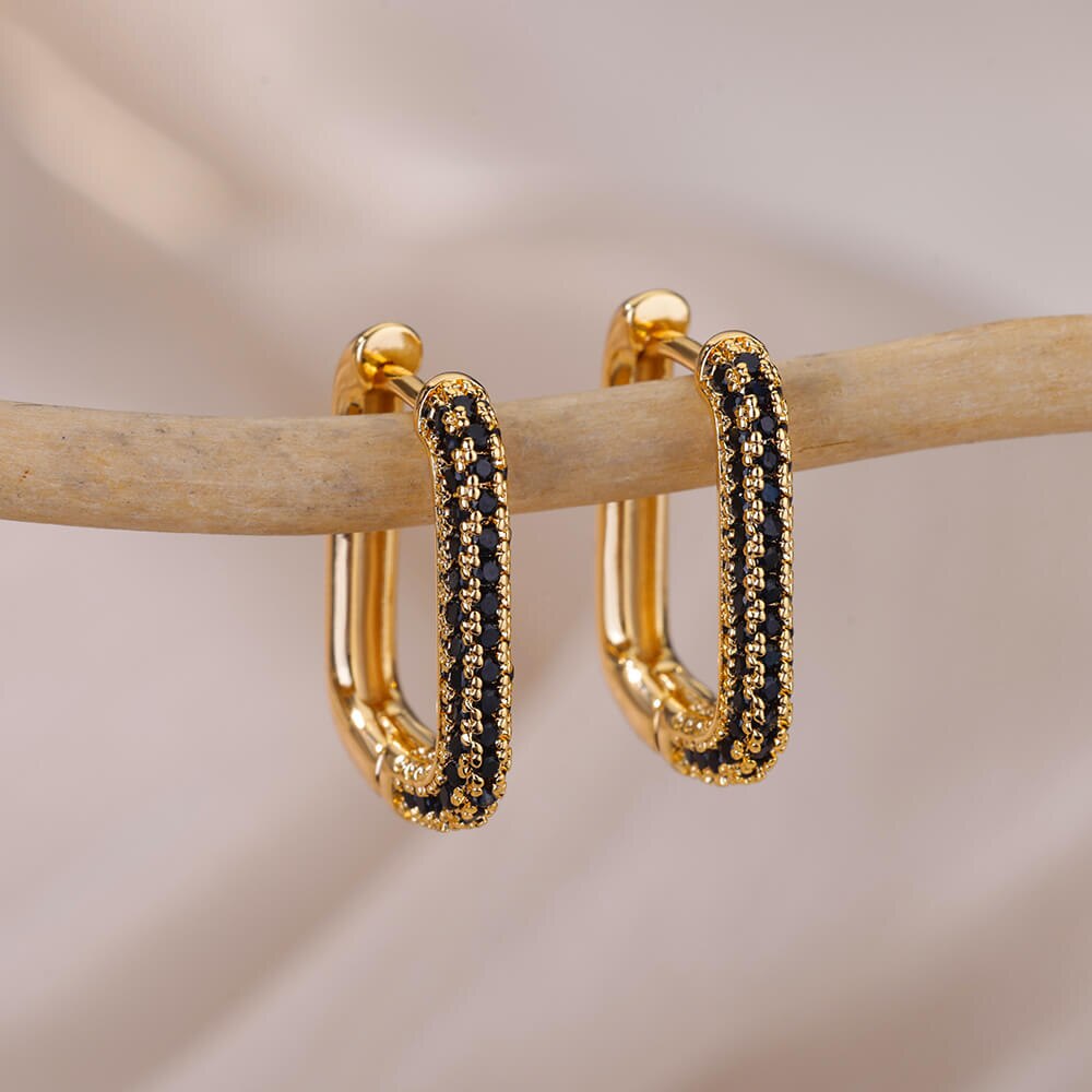 Colorful Zircon Hoop Earrings for Women  Stainless Steel Square Earrings Couple Wedding Aesthetic Jewelry pendientes mujer