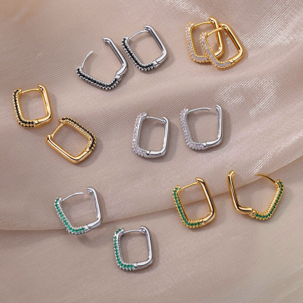 Colorful Zircon Hoop Earrings for Women  Stainless Steel Square Earrings Couple Wedding Aesthetic Jewelry pendientes mujer