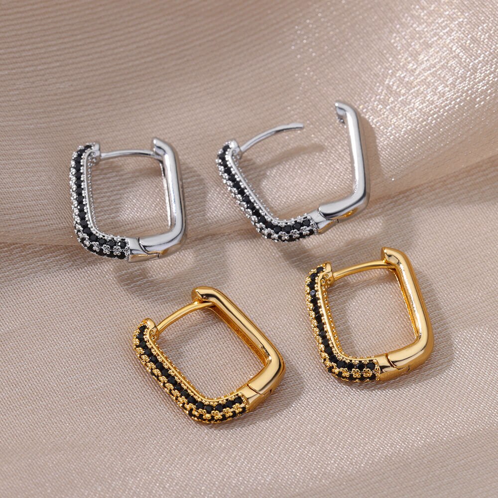Colorful Zircon Hoop Earrings for Women  Stainless Steel Square Earrings Couple Wedding Aesthetic Jewelry pendientes mujer