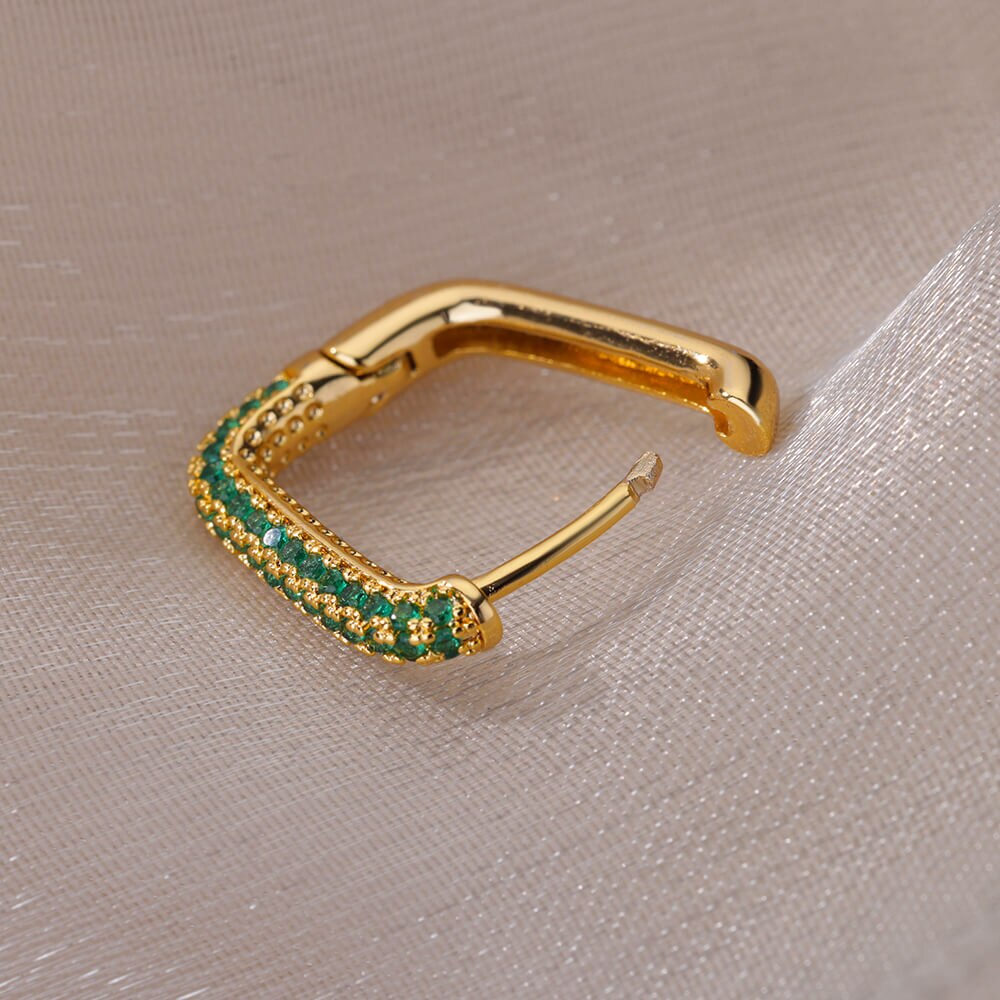 Colorful Zircon Hoop Earrings for Women  Stainless Steel Square Earrings Couple Wedding Aesthetic Jewelry pendientes mujer
