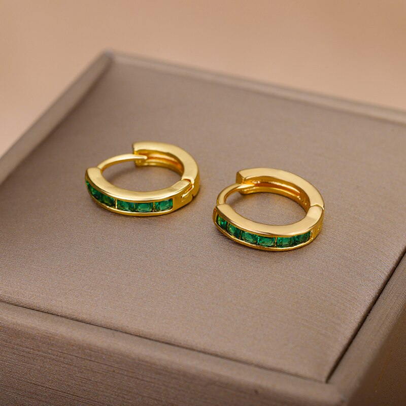 Colorful Zircon Hoop Earrings for Women Stainless Steel Gold Color Round Earrings Trend 2023 Couple Wedding Piercing Jewerly