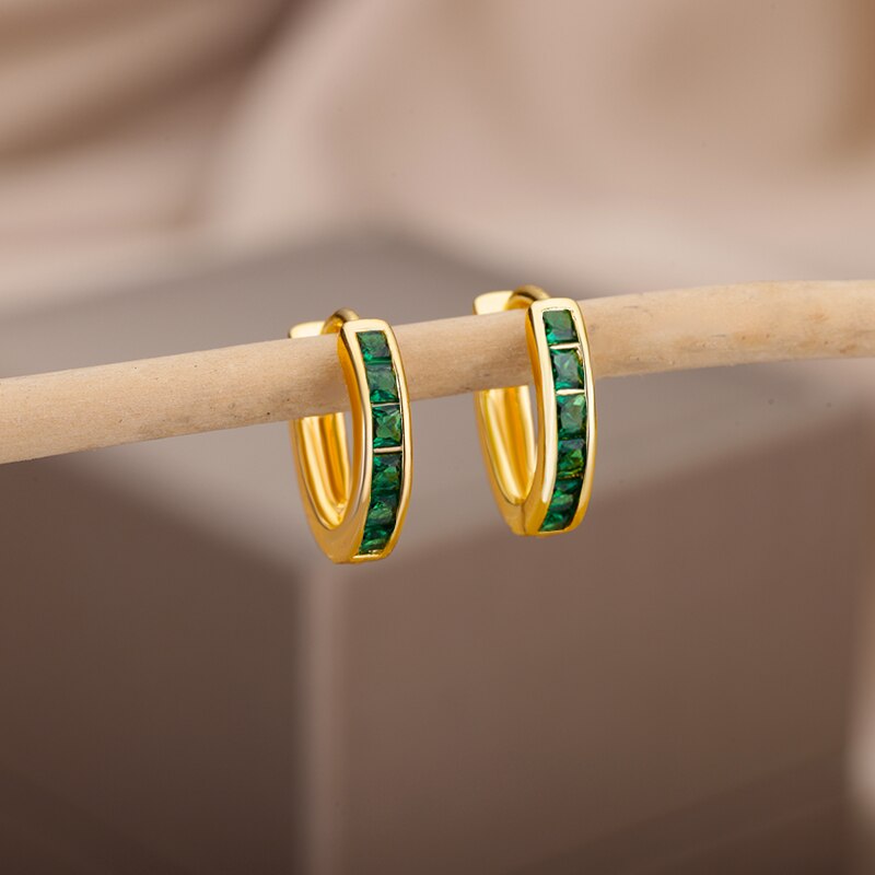 Colorful Zircon Hoop Earrings for Women Stainless Steel Gold Color Round Earrings Trend 2023 Couple Wedding Piercing Jewerly