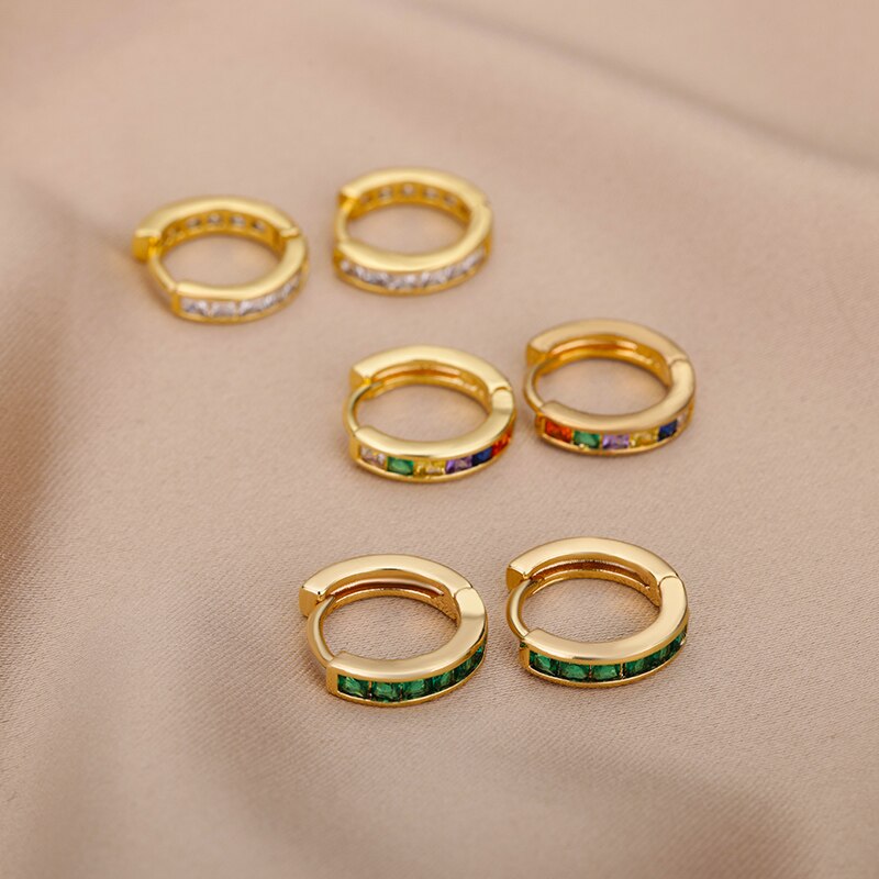 Colorful Zircon Hoop Earrings for Women Stainless Steel Gold Color Round Earrings Trend 2023 Couple Wedding Piercing Jewerly