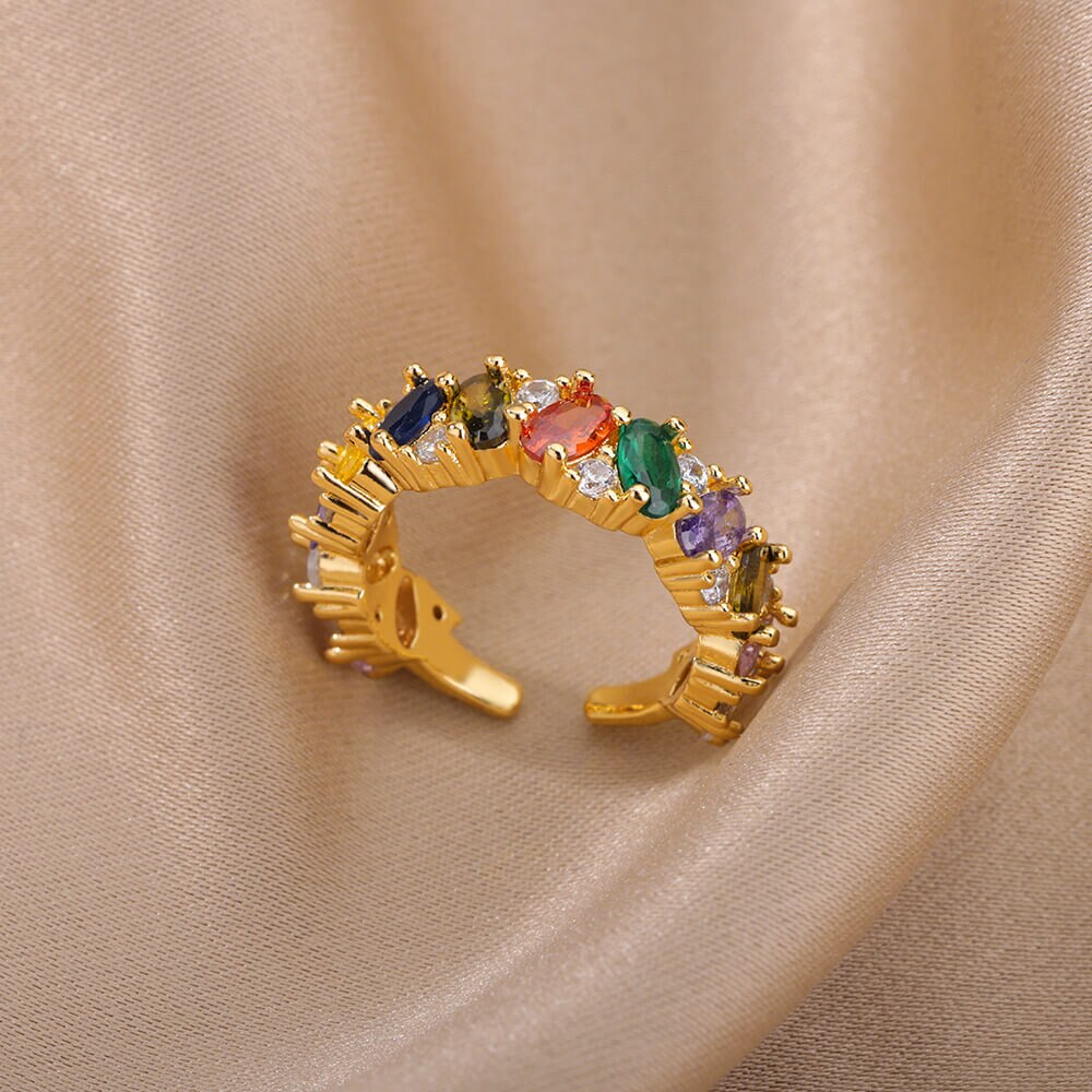 Colorful Zircon Rings for Women Open Stainless Steel Gold Color Finger Ring 2023 Trend Wedding Jewelry Christmas Gift anillos