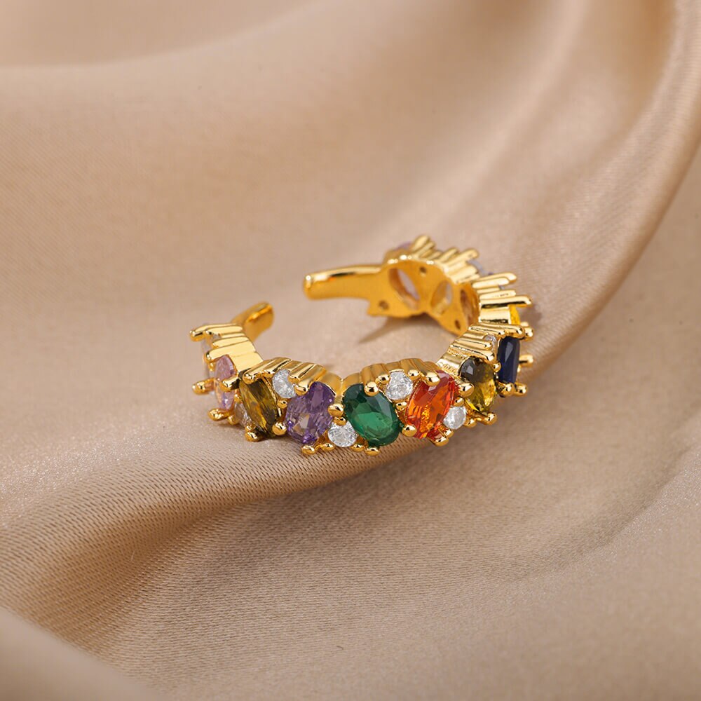 Colorful Zircon Rings for Women Open Stainless Steel Gold Color Finger Ring 2023 Trend Wedding Jewelry Christmas Gift anillos