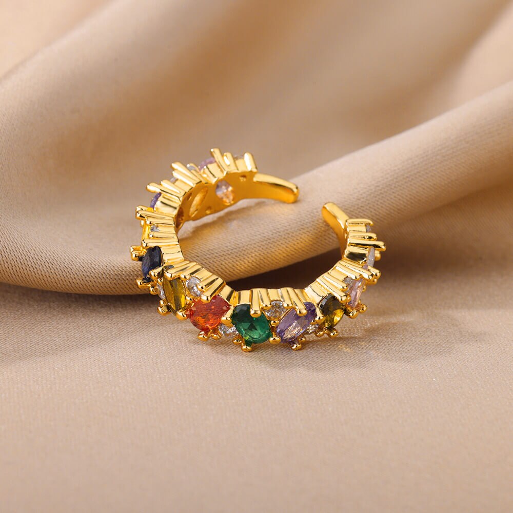 Colorful Zircon Rings for Women Open Stainless Steel Gold Color Finger Ring 2023 Trend Wedding Jewelry Christmas Gift anillos