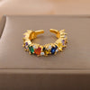 Colorful Zircon Rings for Women Open Stainless Steel Gold Color Finger Ring 2023 Trend Wedding Jewelry Christmas Gift anillos