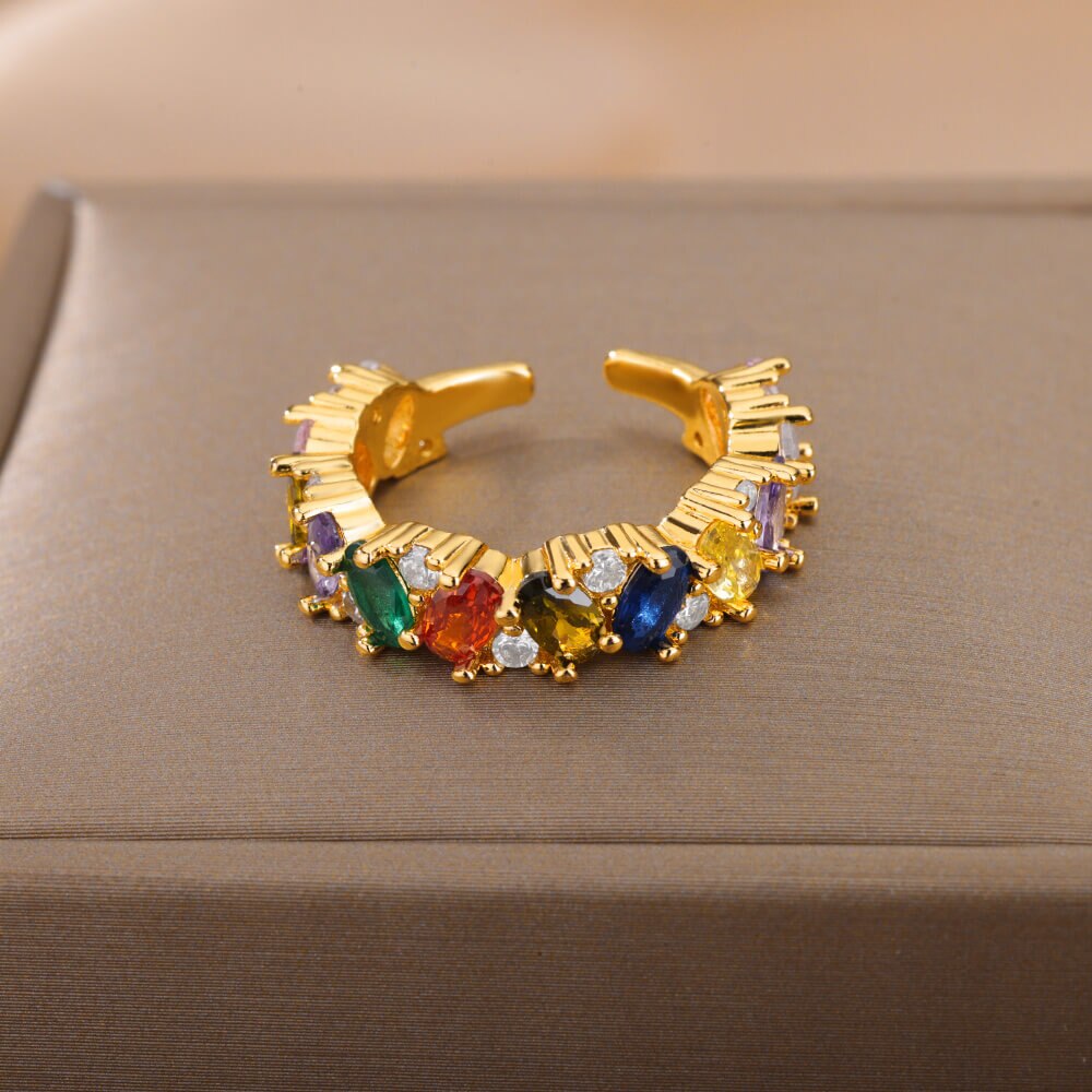 Colorful Zircon Rings for Women Open Stainless Steel Gold Color Finger Ring 2023 Trend Wedding Jewelry Christmas Gift anillos