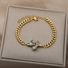 Colourful Crystal Zircon Cactus Bracelets For Women Girls Stainless Steel Gold Color Bracelet Plant Boho Jewelry pulseras mujer