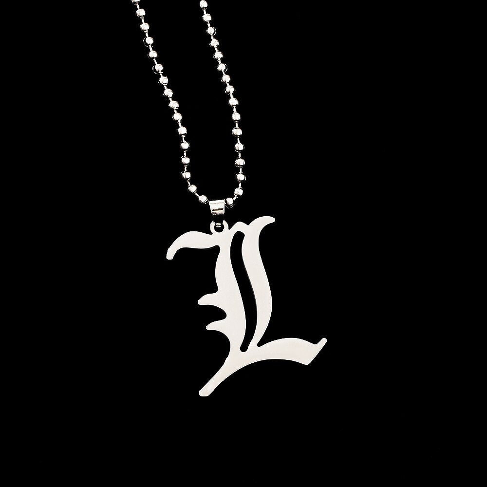 Comic Death Note L Pendant Necklace Cool Stainless Steel Alloy Old English L Letter Accessories Cosplay Jewelry Gift for Fans
