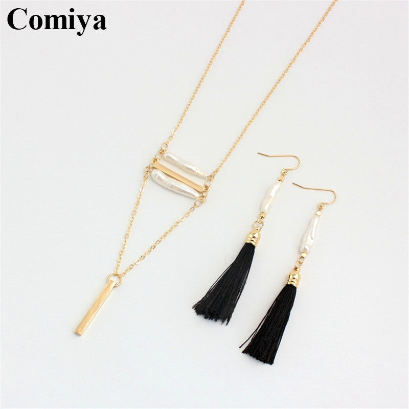 Black Tassel Simulated Pearl Jewelry Sets For Women Punk Necklaces Chokers Colares Feminino Bijoux Femme Aliexpress