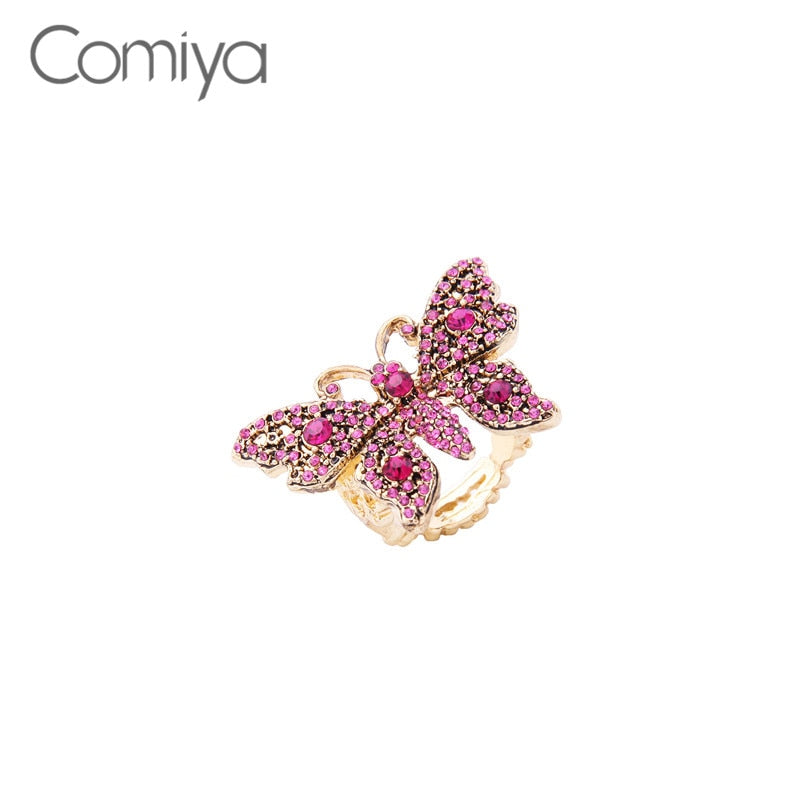 Fashion Rings For Women Statement Butterfly Pattern Rhinestone Full Mosaic Zi Alloy Gold Color Party Ring Aliexpress