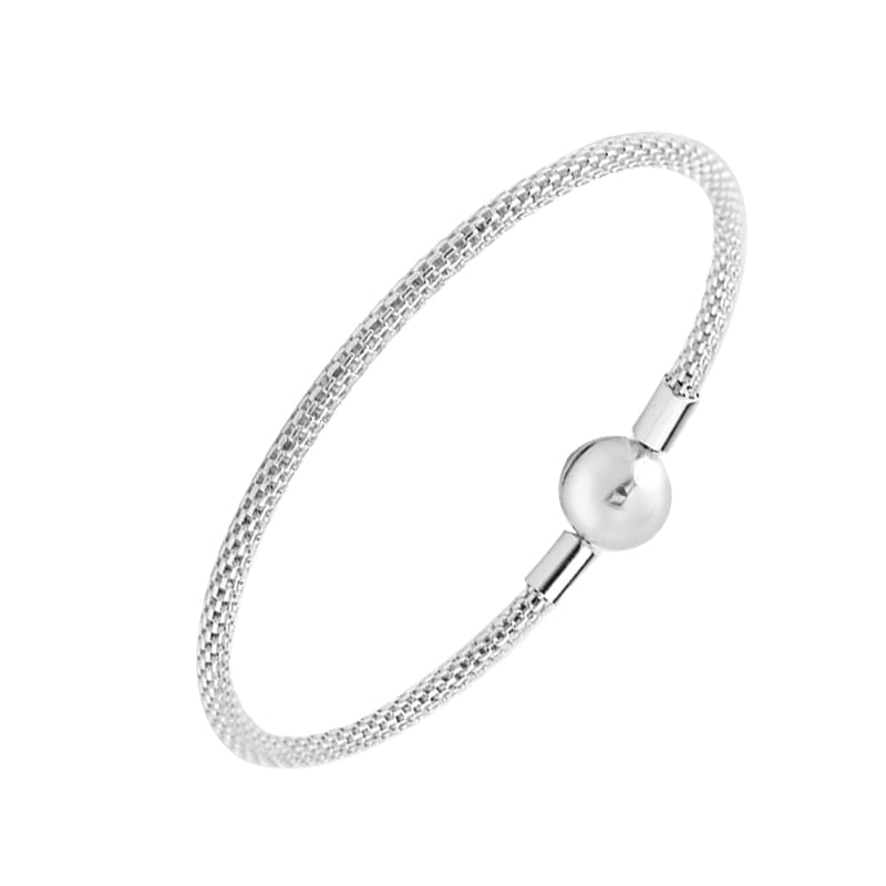 Compatible With European Jewelry Sterling Silver Mesh Bangle with Clear CZ 100% 925 Sterling Silver Bangles DIY Wholesale