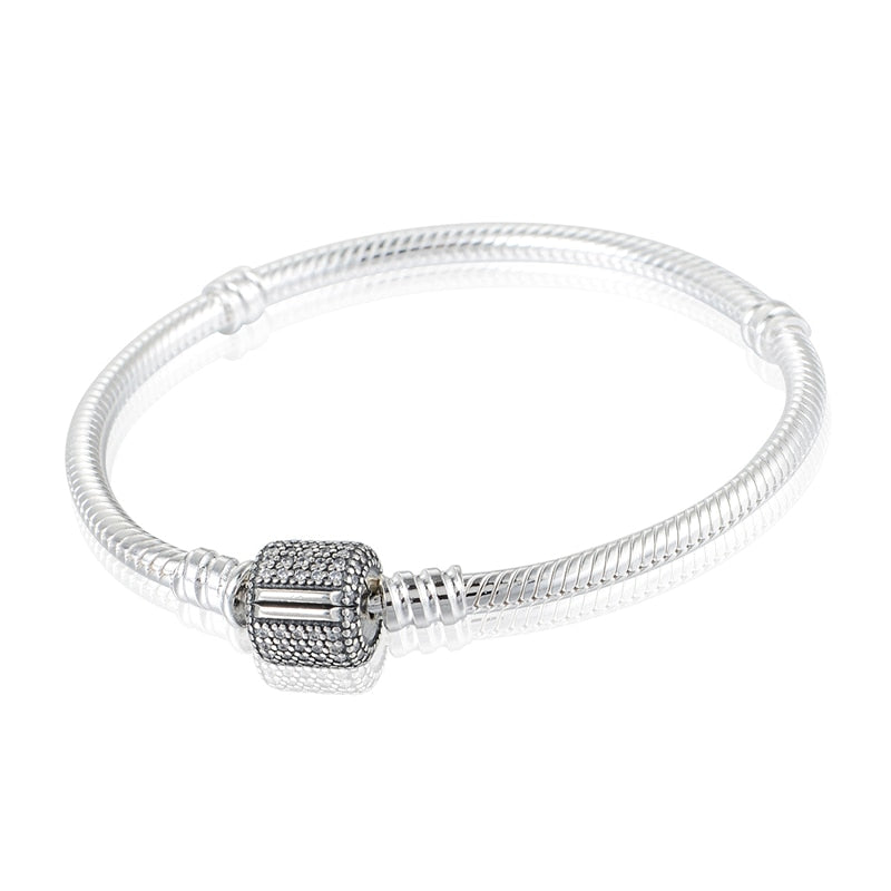 Compatible with European Jewelry Cylinder Shape Bracelets With CZ 925 Sterling Silver Bracelets DIY Autumn Style Fine Jewelry