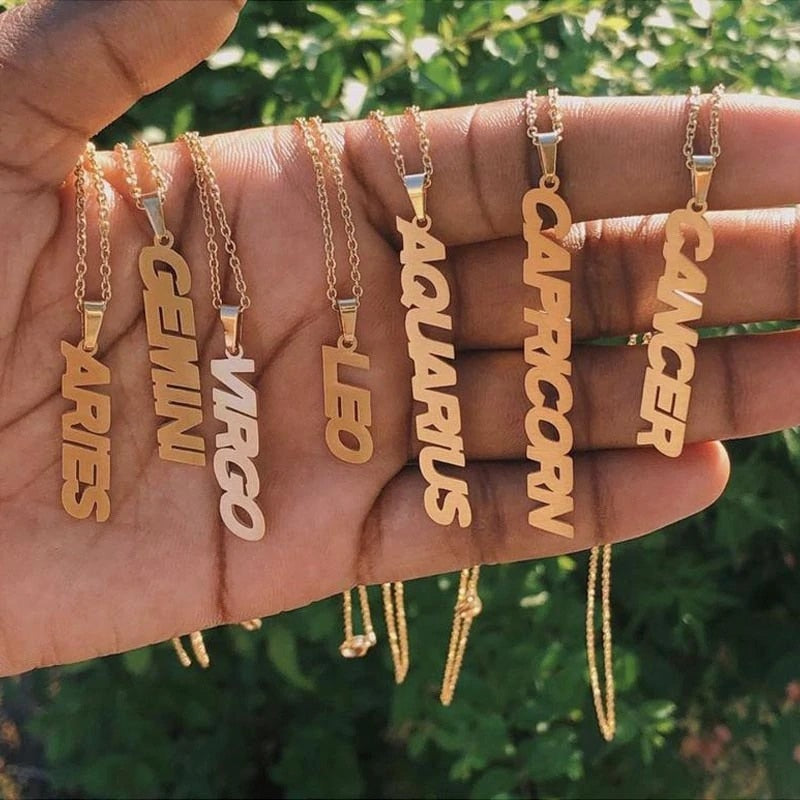 Constellation Zodiac Necklace For Women Stainless Steel Gold Color Necklace Taurus Aries Virgo Choker Collares Aesthetic Jewerly