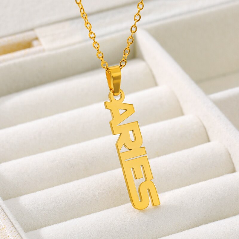 Constellation Zodiac Necklace For Women Stainless Steel Gold Color Necklace Taurus Aries Virgo Choker Collares Aesthetic Jewerly