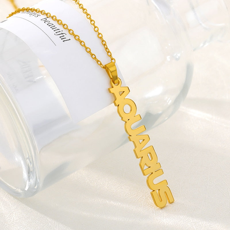 Constellation Zodiac Necklace For Women Stainless Steel Gold Color Necklace Taurus Aries Virgo Choker Collares Aesthetic Jewerly