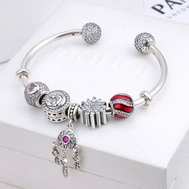 Contemporary Silver Bracelet 2020 Trendy Hits New Fashion Bracelet 925 Sterling Silver Red Charm Ladies Adjustable Bracelet