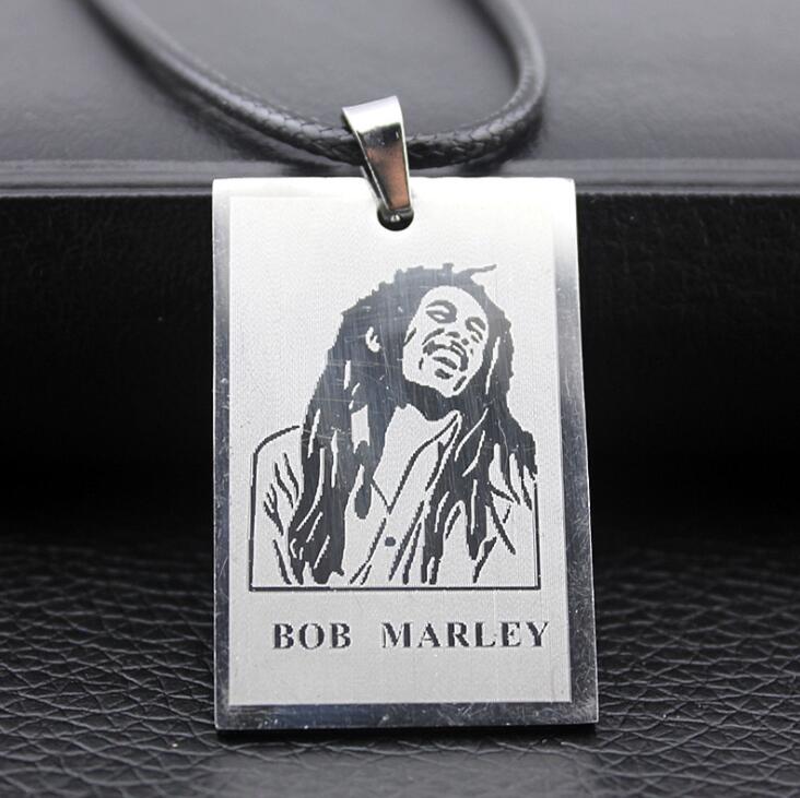 Cool Boy Men Reggae Bob Marley Stainless steel Tag Pendant Necklace Punk Rock Laser plating Leather Beads chain Jewelry Gift Who