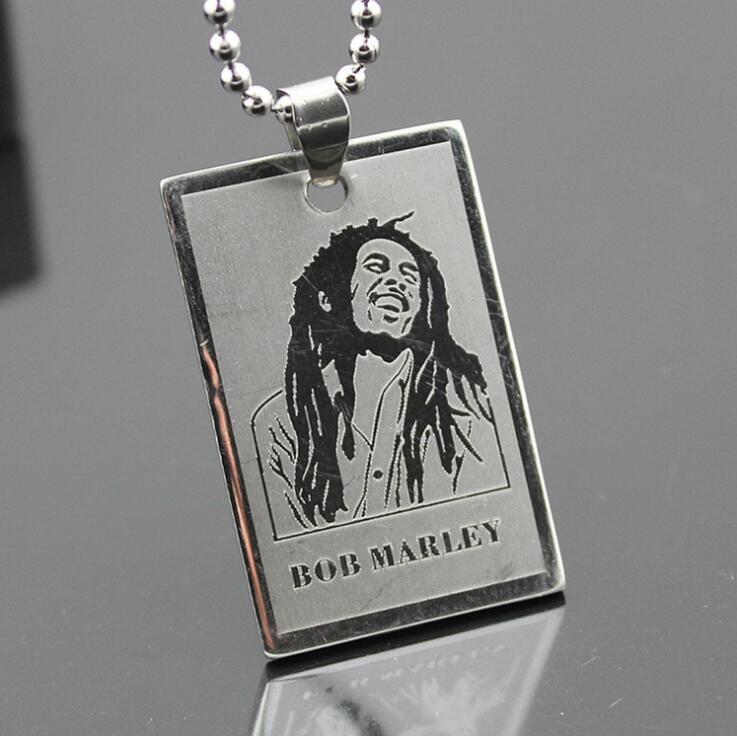 Cool Boy Men Reggae Bob Marley Stainless steel Tag Pendant Necklace Punk Rock Laser plating Leather Beads chain Jewelry Gift Who