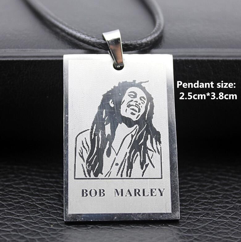 Cool Boy Men Reggae Bob Marley Stainless steel Tag Pendant Necklace Punk Rock Laser plating Leather Beads chain Jewelry Gift Who