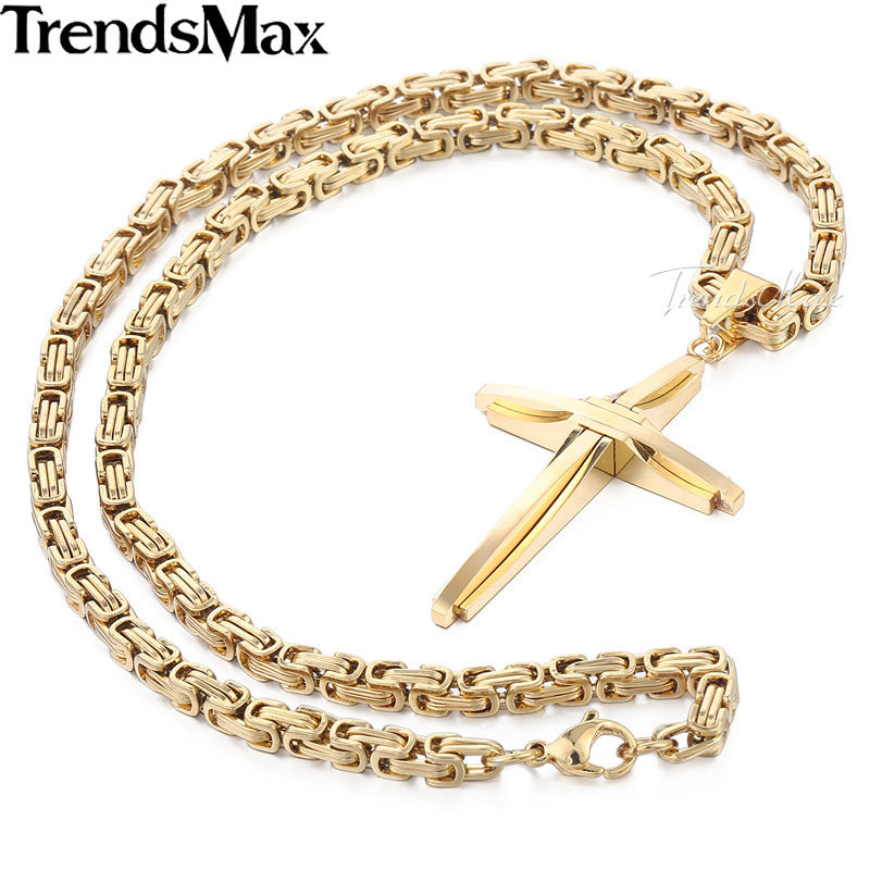Cool Cross Pendant Necklace For Men Stainless Steel Byzantine Chain Necklaces Gold Silver Black 2020 Fashion Men Jewelry KPM82